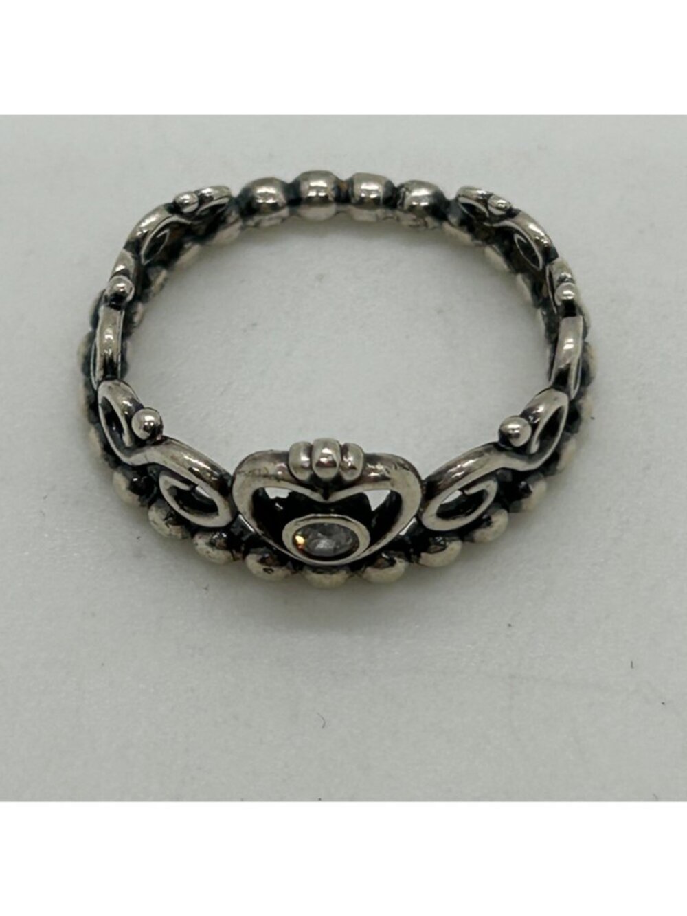Pandora Sterling Silver My Princess Tiara Crown Heart Ring With Clear CZ Size 6 - Picture 5 of 14